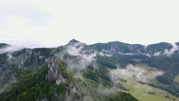 Aerial view of the Sulov rocks nature reserve in the village of Sulov in Slovakia