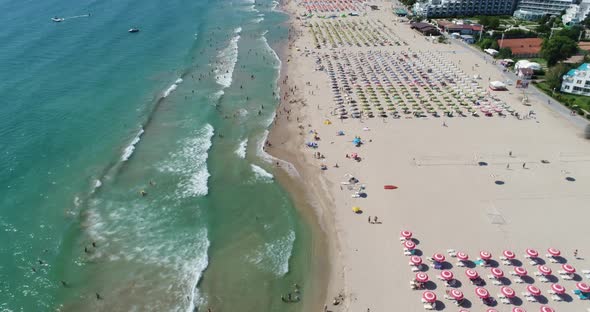 Aerial view of the beach in Albena, Bulgaria.