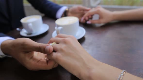 Cups of Coffee for Bride and Groom at Wedding Day