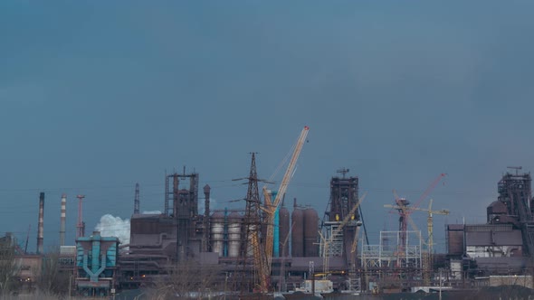 Industry Factory at the Cloudy Time. Timelapse 