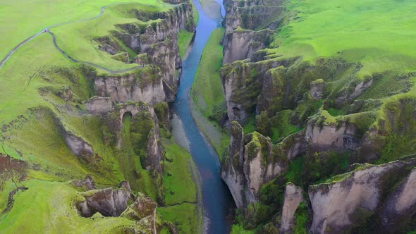 Iceland. Aerial View on The Canyon and River. 