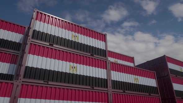 Egypt Flag Containers are Located at the Container Terminal