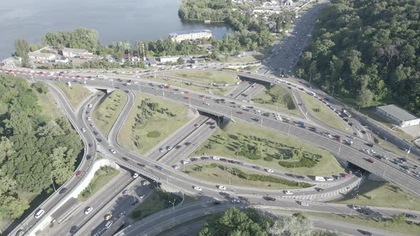 Kyiv. Ukraine: Road Junction. Aerial View, Flat, Gray