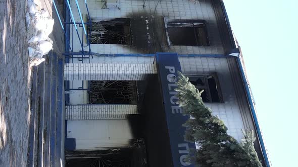 Vertical Video of a Destroyed Police Station in Borodyanka Ukraine