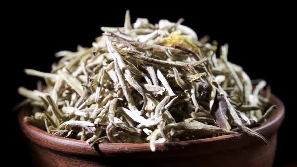 Chinese Tea Silver Needles. Dry Tea Ready for the Tea Ceremony