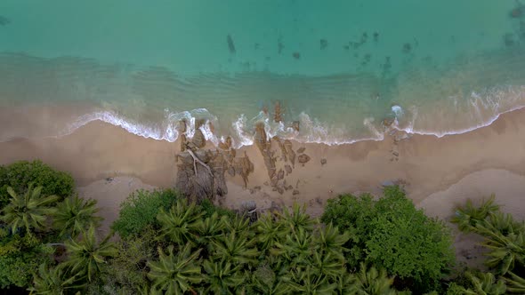 Banana Beach Phuket Thailand White Sandy Beach with Palm Trees View From Drone Aerial View at Beach