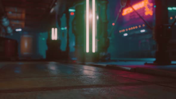 Futuristic Street with Neon Glow at Night alt