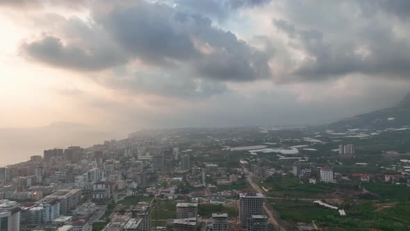 Colorful Panorama over the city Aerial View 4 K Alanya Turkey