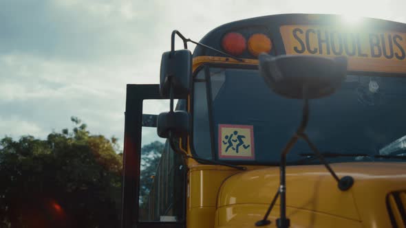 School Bus Sign Image Running Children Closeup