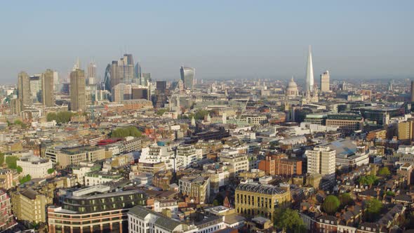 establishing shot of central London shot from drone