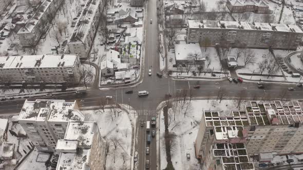 Winter Traffic At The Intersection Of The City Street