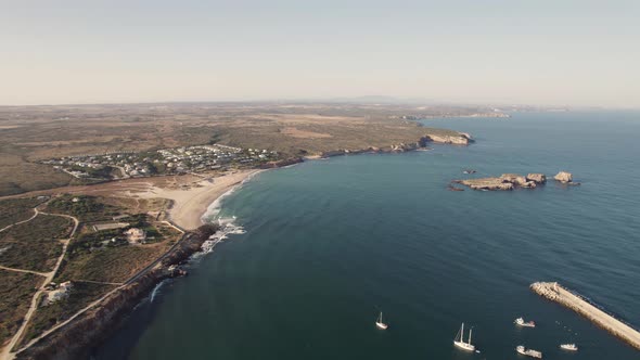 Breathtaking aerial seascape of Praia da Baleeira beach at Sagres Algarve Portugal.