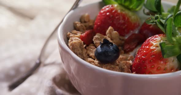 Fruit cereal in a bowl 4k