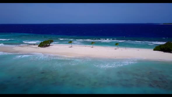 Aerial view tourism of idyllic island beach time by turquoise ocean with white sandy background of j