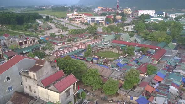 Small Cozy Town with Rows of Tiny Houses Colored Roofs