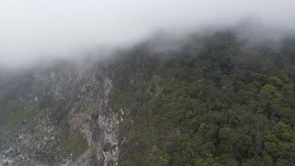 Aerial view of white crater, bandung, Indonesia with foggy weather