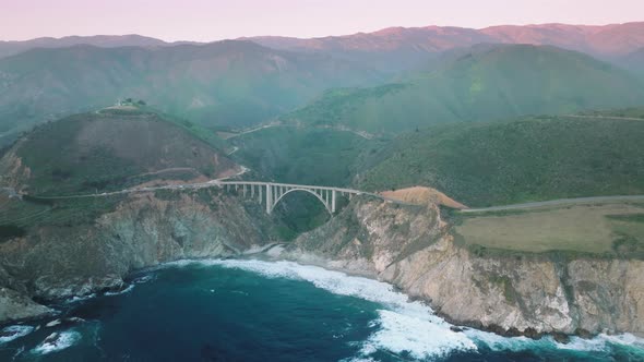 Aerial Footage of Beautiful Mountain Natural Scenery in California at Sunset