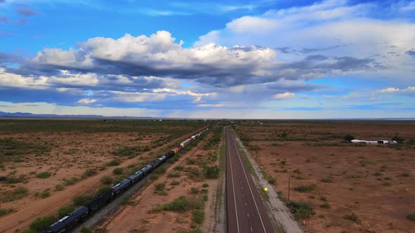 Train in West Texas on Lonely Road drone footage