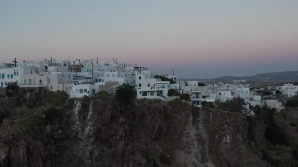 Little Greek Village on a Mountain Site at Dusk, Aerial View