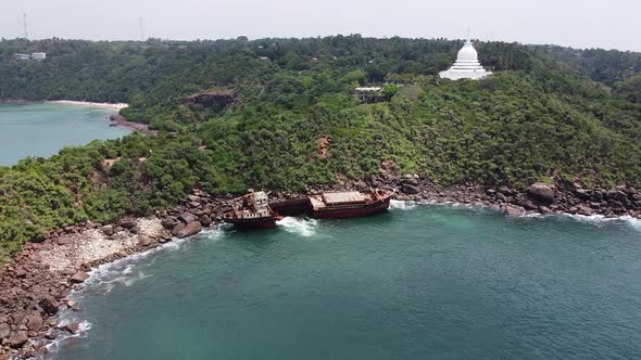 The Rusty Shipwreck Run Aground. Sri Lanka