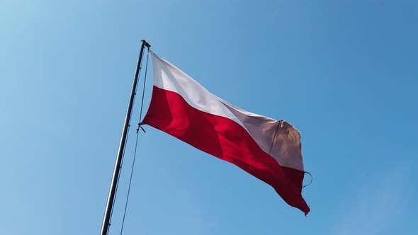 Polish Flag, Wind and Blue Sky.