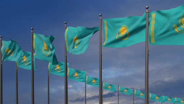 The Kazakhstan Flags Waving In The Wind  - 4K