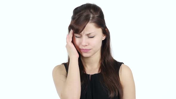 Headache, Upset Tense Young Girl, White Background