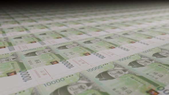 10000 South Korean won bills on money printing machine.