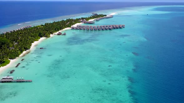 Aerial drone nature of exotic coast beach by ocean and sand background