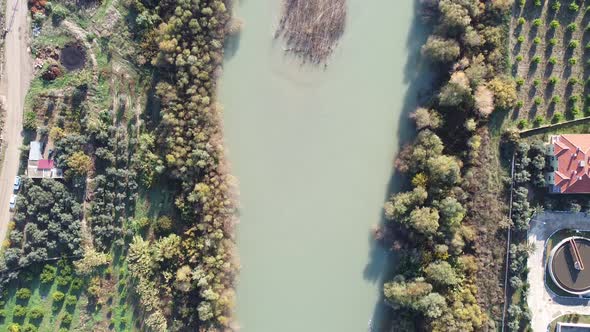 Natural Gray River Aerial Drone Shot