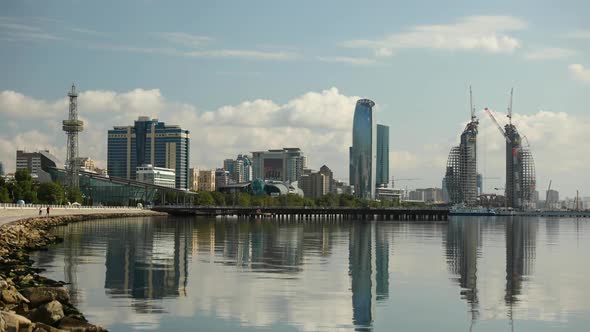 Baku city view vith new skyscapers construction