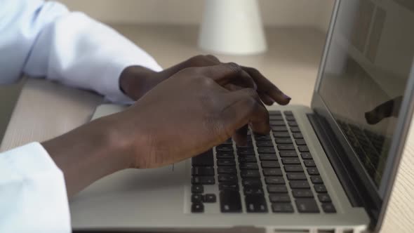 Woman Therapist Working on Computer Close Up.