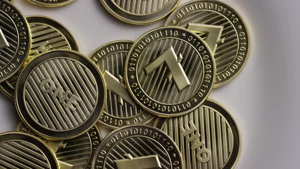 Rotating shot of Litecoin Bitcoins 