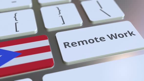 Remote Work Text and Flag of Puerto Rico on the Keyboard