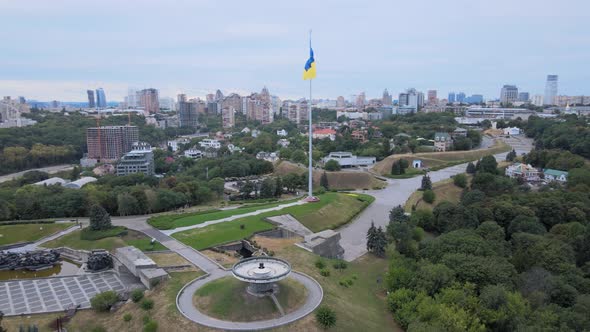 Kyiv - National Flag of Ukraine By Day. Aerial View. Kiev