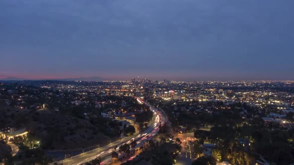 Los Angeles Skyline at Morning Twilight. California, USA. Aerial View