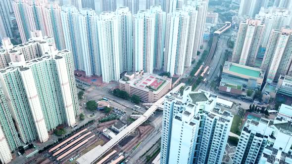 Fly drone over Hong Kong residential district