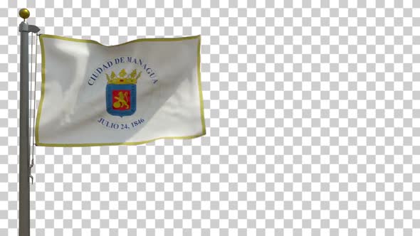 Managua City Flag (Nicaragua) on Flagpole with Alpha Channel - 4K