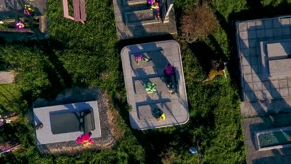 Top View of Many Graves in the Cemetery