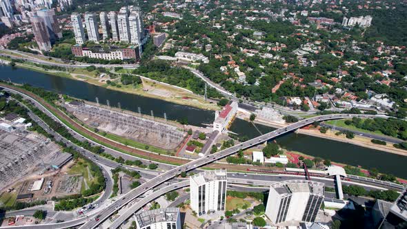 Famous Pinheiros highway road at downtown district of Sao Paulo Brazil. 