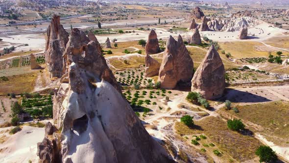 Huge Spectacular Rocks Epic Aerial Drone Flight Over White Mountains in Turkey Cappadocia Huge Stone