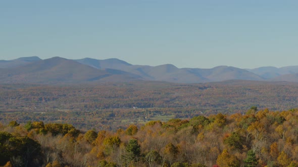 Aerial of autumn trees on mountain slope in Hudson Valley