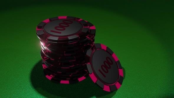 Poker chips on gambling table.