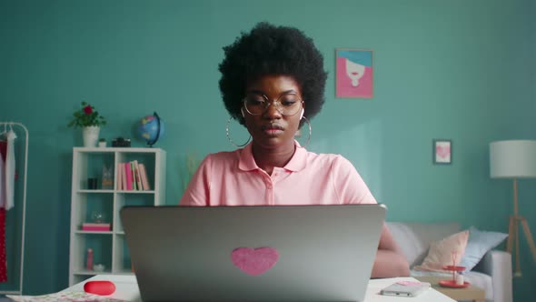 Woman Student Is Studing On Laptop