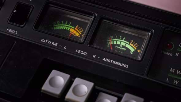 Analog VU Meters on Black Colored Stereo Tape Recorder Arrow Indicators