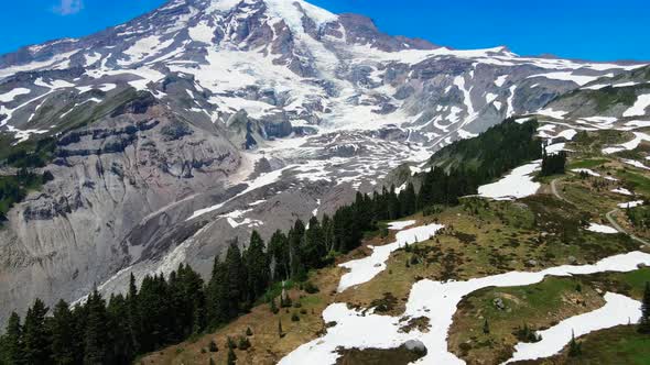 Snowy and Green Landscapes Around Mount Rainer