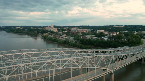 Jefferson City Missouri River Aerial View State Capital Building 4K UHD