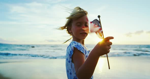 Young Girl with American Flag