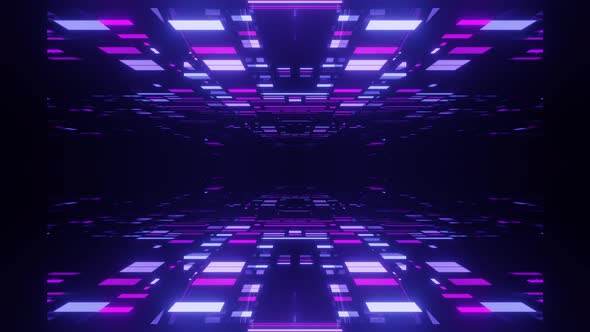 Fly Through Symmetrical Technology Cyberspace with Neon Glow