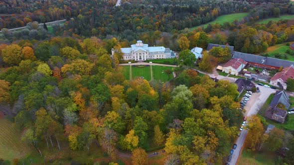 Aerial View of the Krimulda Palace in Gauja National Park Near Sigulda and Turaida, Latvia. Old Mano